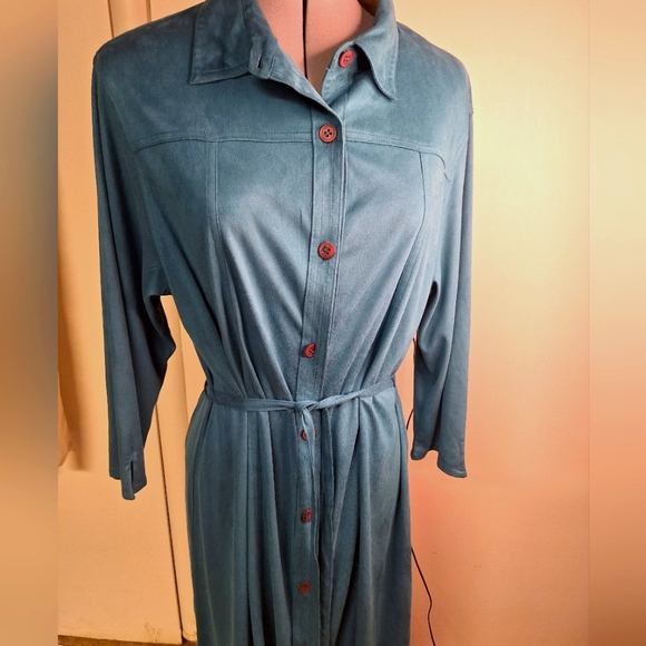 Ultra Suede White Stag Button Down Teal Dress Size Large - Picture 2 of 7
